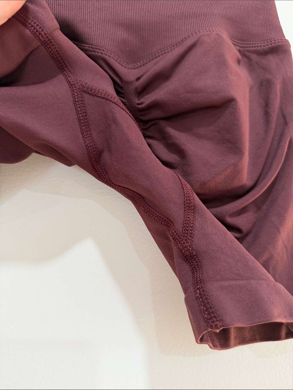 NWOT High-Waist Scrunch Bike Shorts in Burgundy - Picture 3 of 7